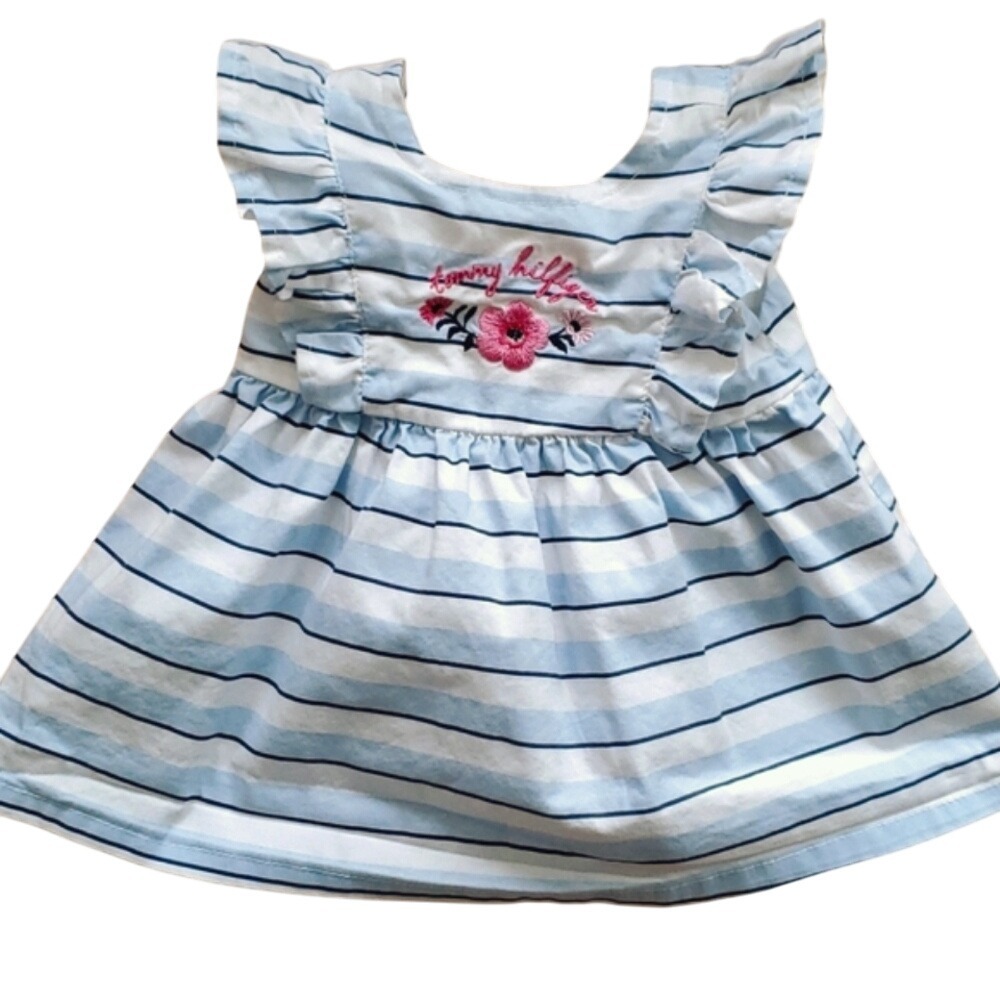 Tommy Hilfiger Baby Girl  Blue Striped Embroidered Floral‎ Sleeveless Dress 3-6M